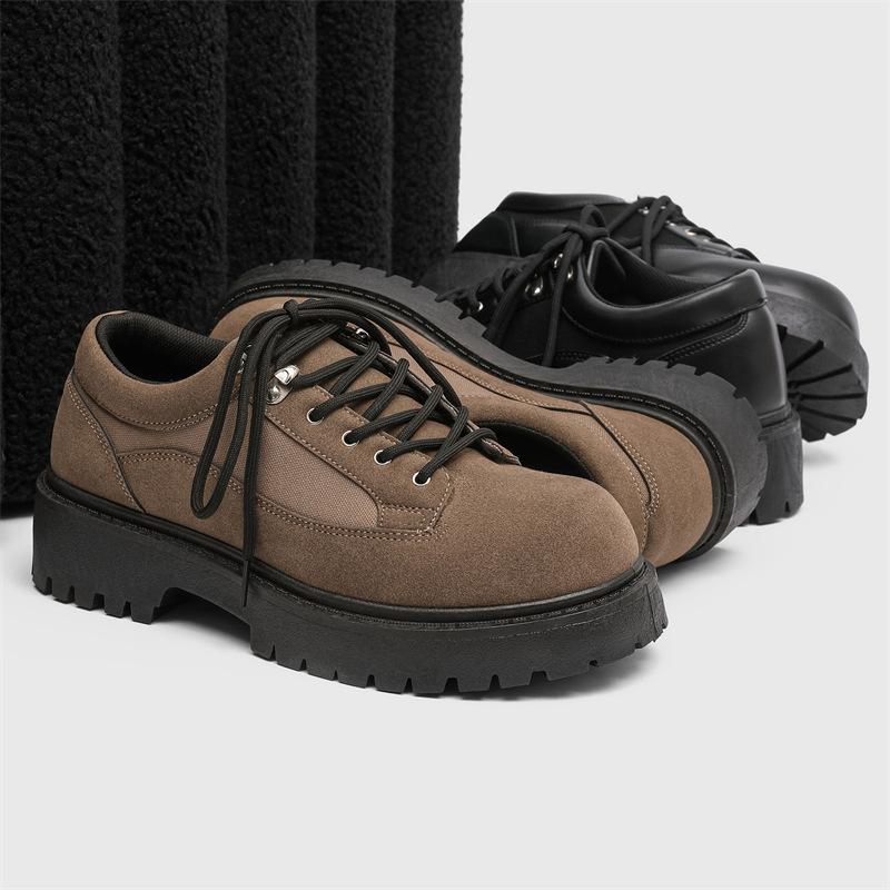 New men's black casual leather shoes big head niche low top thick sole heightening men's shoes Z