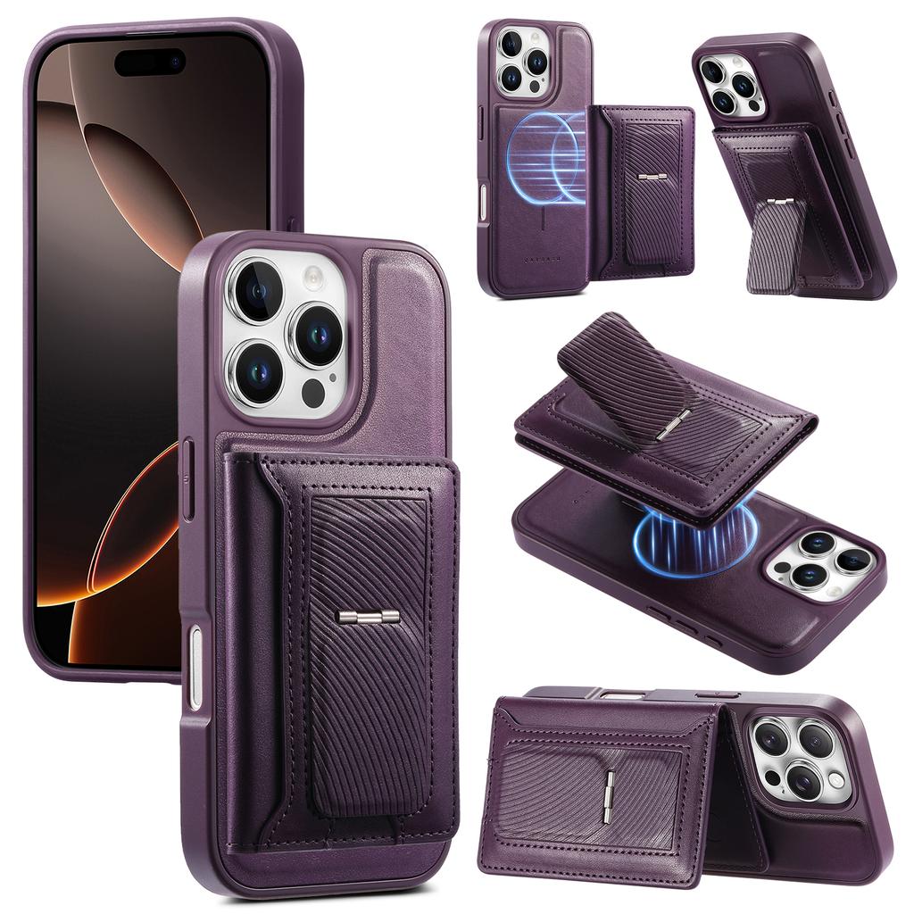 CASENEO For iPhone 16 Pro Max Detachable Magnetic Phone Case with Card Holder Kickstand TPU PU Leather PC Phone Cover Compatible with MagSafe