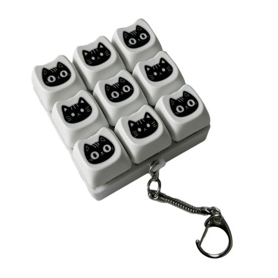 Черная кошка Fidget Keyboard 4/9 клавиш Снятие тревоги Пальцевой кликер Брелок Офис Школа Путешествия Кнопка декомпрессии Сенсорная игрушка Подвеска