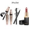 3Pcs/Set 3D Waterproof Mascara+Black Eyeliner+Mermaid Ji Pearlescent Warm Lipstick Lip Gloss Set