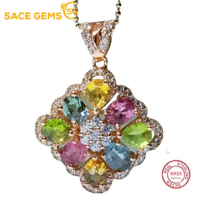 Sace Gems S925 стерлингового серебра 4*5 мм натуральный турмалин кулон ожерелья для женщин помолвка коктейльная вечеринка изящные ювелирные изделия