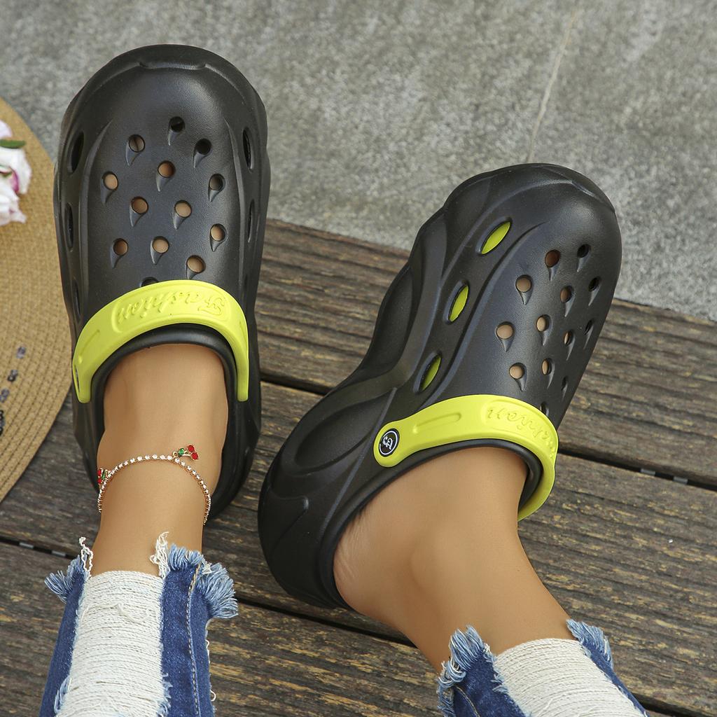 Разноцветные массивные сабо на платформе для женщин, лето 2024, пляжные сандалии с мягкой толстой подошвой, женские нескользящие тапочки на танкетке из ЭВА