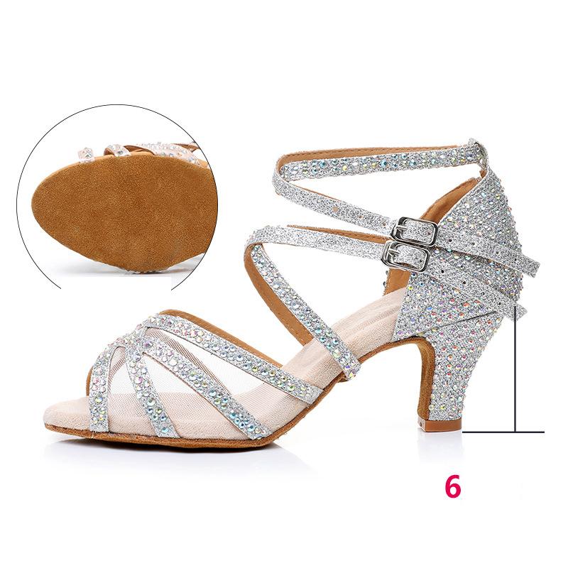 Летние женские туфли на высоком каблуке для латинских танцев, танцевальная обувь для латиноамериканских танцев сальса, черные блестящие туфли для бальных танцев для девочек и женщин