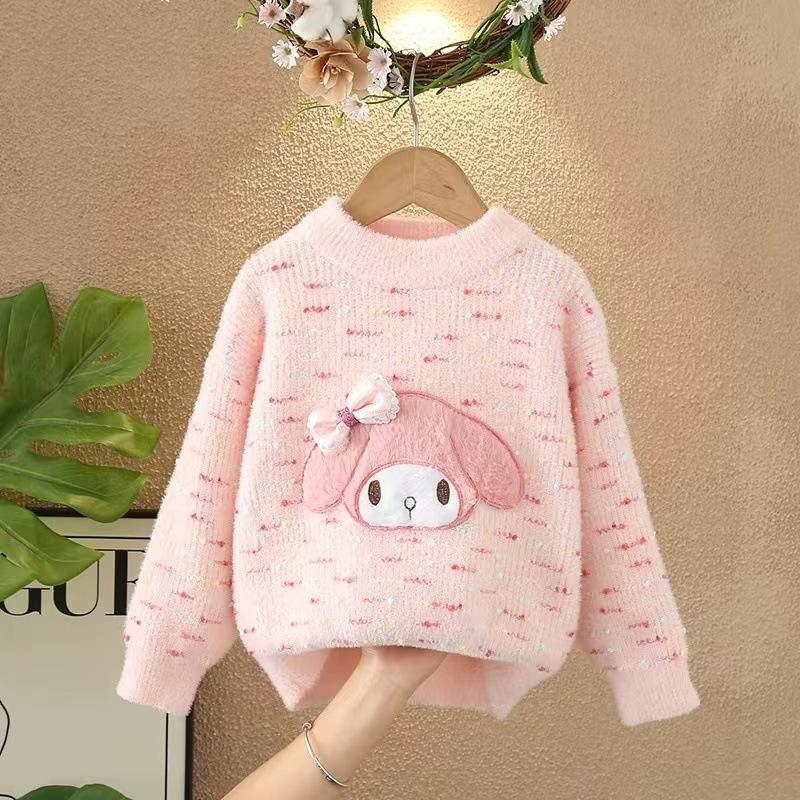 Свитер для девочек с круглым вырезом, вязаная базовая рубашка, милый плюшевый бархатный утолщенный детский свитер