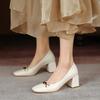 Новая модная женская обувь на плоской подошве, резиновая мягкая подошва, большой размер, квадратный каблук, удобный средний каблук, однотонная, на один педаль, всесезонная