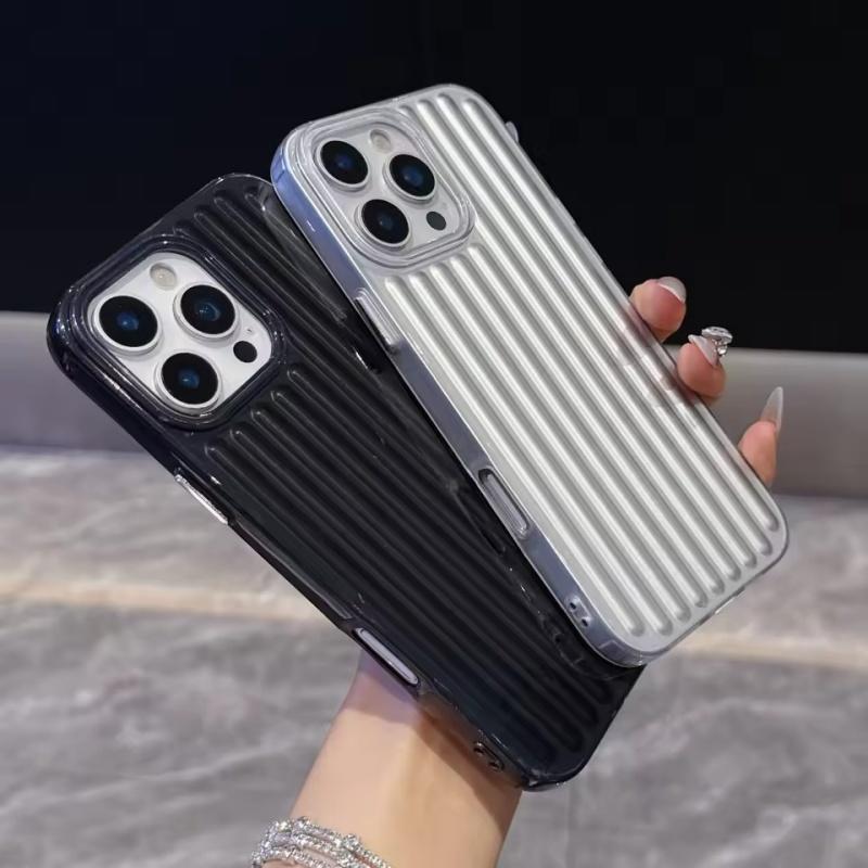 Ребристый Гофрированный Чемодан Полоса Мягкий ТПУ Чехол для Телефона Для Apple iPhone 17 Air 16 E 15 14 Plus 13 12 11 Pro Max Однотонная Крышка