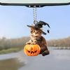 Halloween Cat Car Accessories Pendant Witch Hat Design Cat Shaped Pumpkin Hanging Ornament Car Rearview