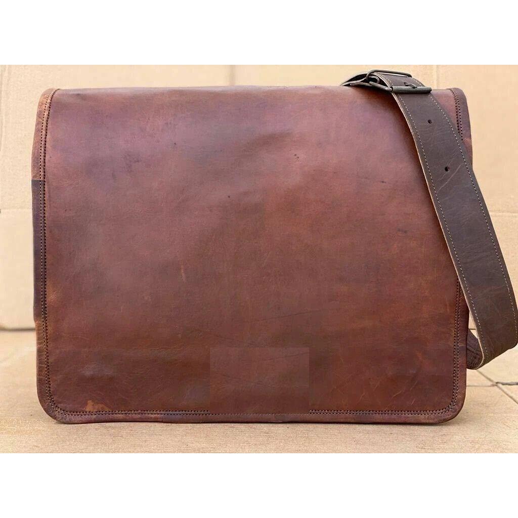 Vintage Brown Messenger Shoulder Laptop Bag Briefcase Designer Bag Men's Leather