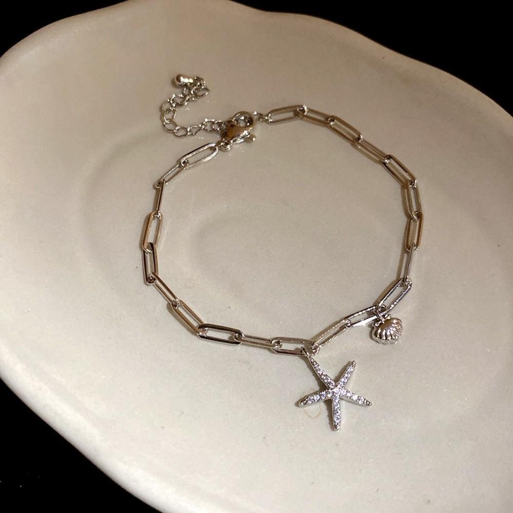 Copper Zircon Bohemian Shell Bangle Ornaments Beach Hand Chain Metal Shell Starfish Bracelet  Beach