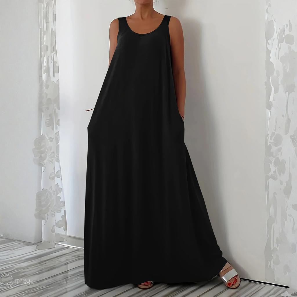 Женское модное однотонное платье с V-образным вырезом, без рукавов, повседневное, свободного кроя, пуловер, длинное