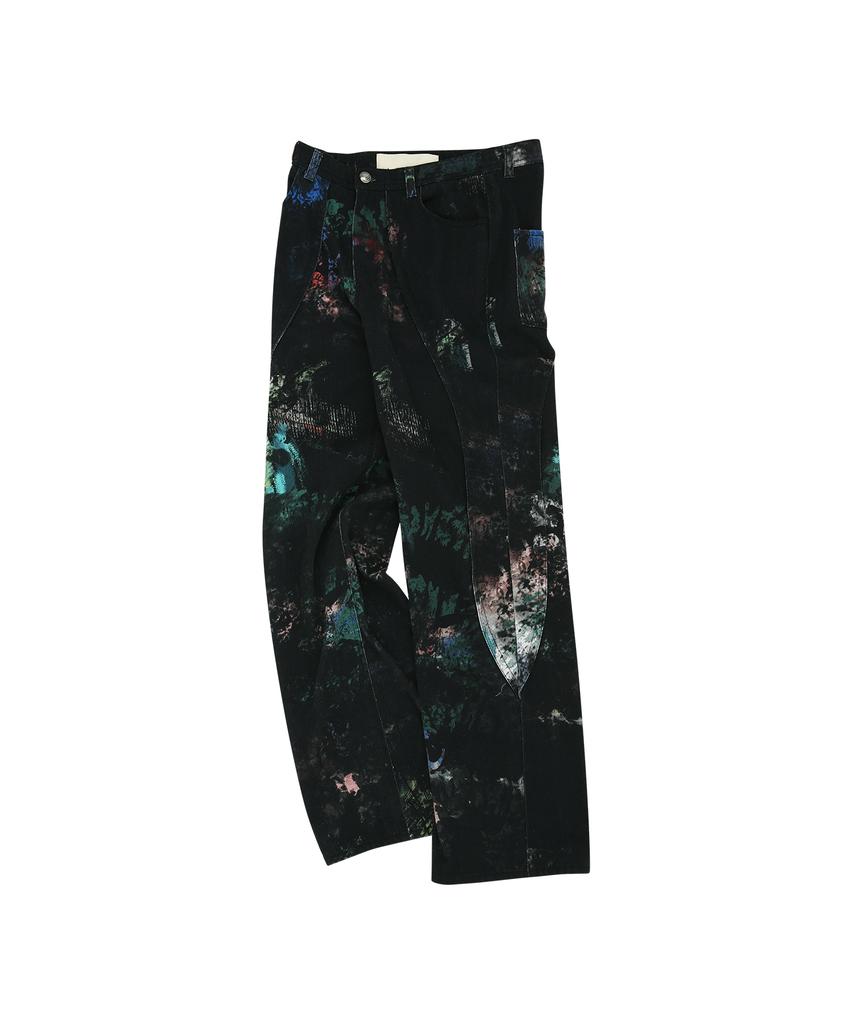 ADSB ANDERSSON BELL Black Scratch Curved Wide Jeans Apa644M(Black)