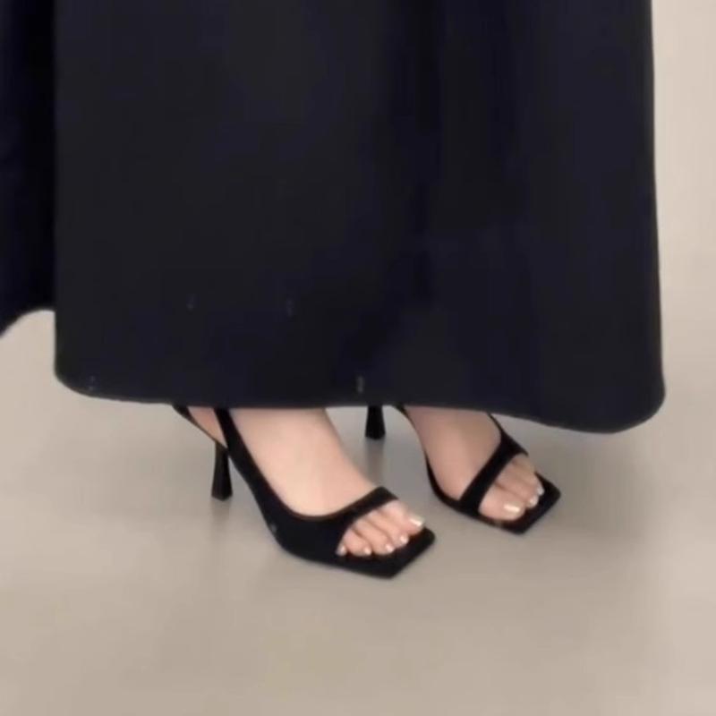 Модные сандалии на высоком каблуке во французском стиле для женщин, черные сандалии-стилеты с ремешком на щиколотке