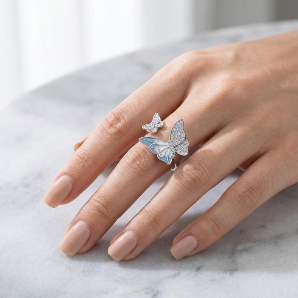Elegant Butterfly Zircon Ring Enamel Finger Jewelry Sweet Butterfly Open Ring  Ladies Jewelry