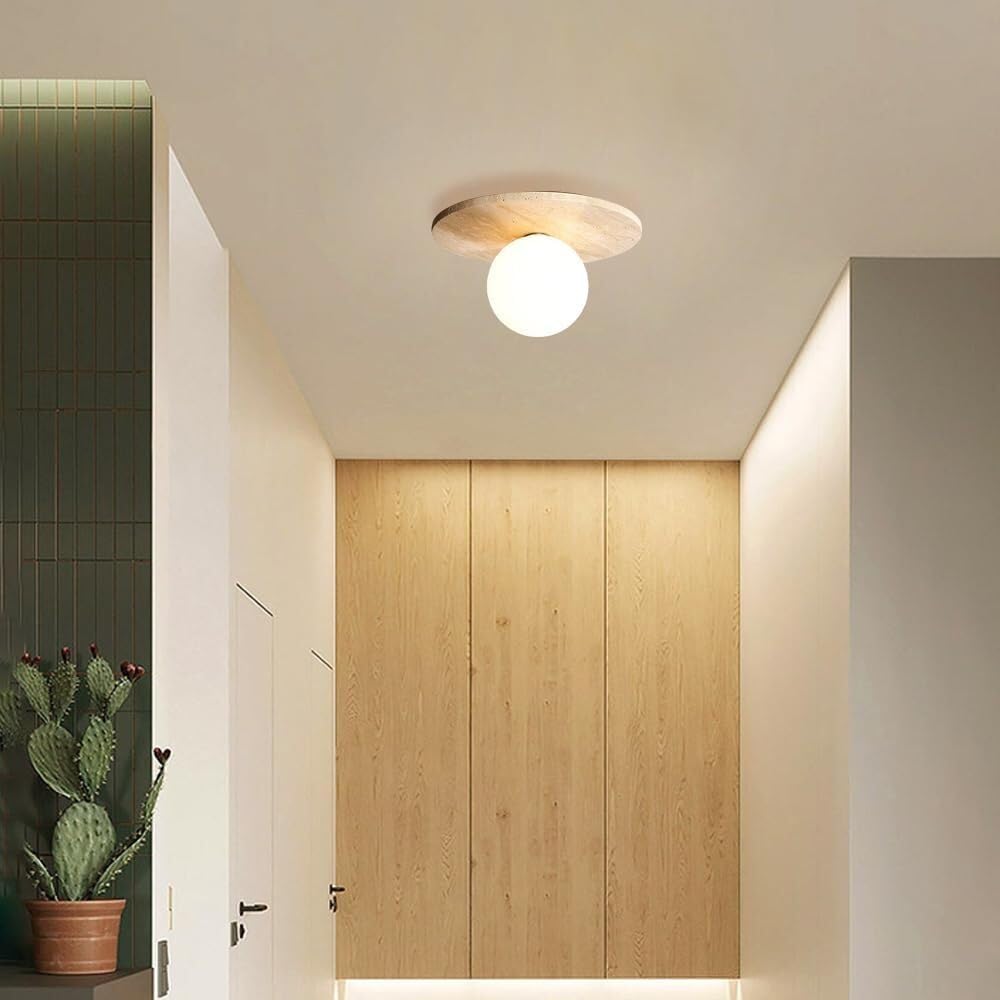 Modern Travertine Lampshade Ceiling Light, Simple Sphere Design, Suitable for Hallways, Foyers, Bedrooms, and Narrow Spaces, Brown