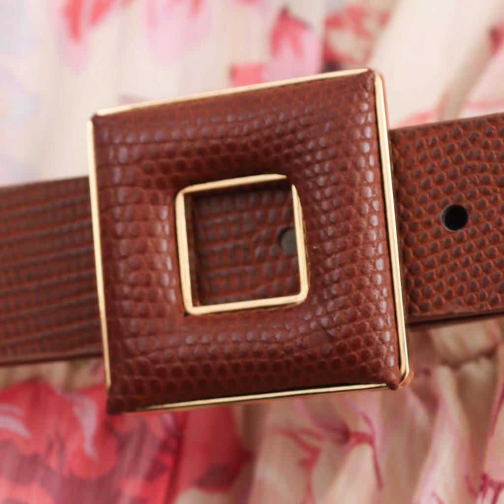 Весна 2025 Женское платье с цветочным принтом и завязывающейся горловиной с поясом