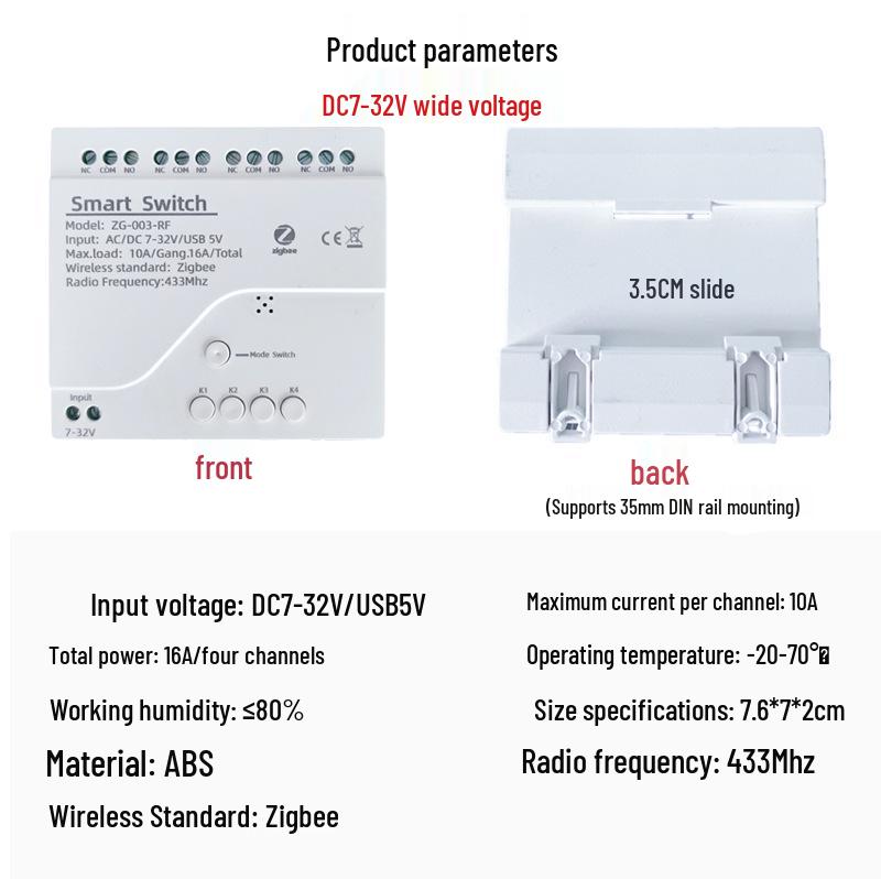 Tuya Zigbee 4-канальный модуль умного управления с беспроводным двойным управлением и многофункциональным пультом дистанционного управления.