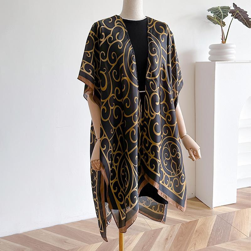 Spring And Summer Lijing Forging Sunscreen Silk Scarf Cape Split Shawl Femininity High-End Scarf Outer Wear