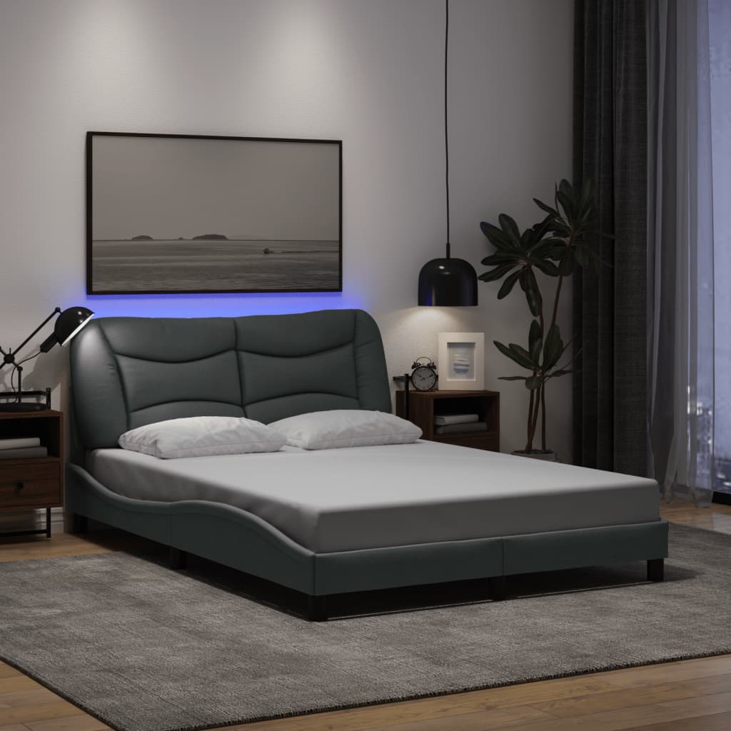 Vidaxl Rama Łóżka Z Oświetleniem Led Bez Materaca Jasnoszary 140X190Cm