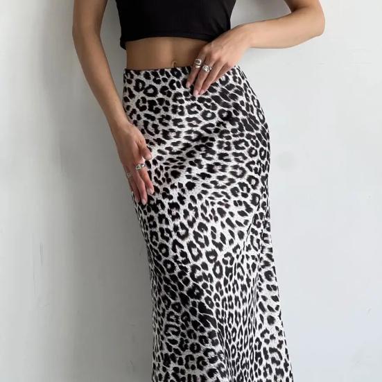 Юбка макси с леопардовым принтом, эластичная атласная длинная юбка с высокой талией, юбка-трапеция в деловом стиле, весна-осень, женская сексуальная юбка