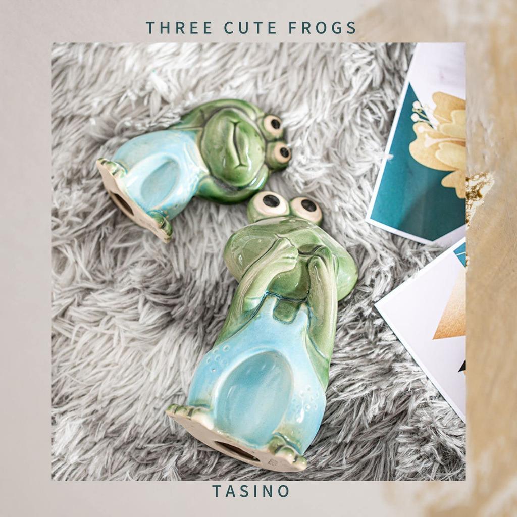 Керамическая фигурка лягушки, набор из 3 штук Высота 10 см [TASINO] 15,5 см, см, 6,5
