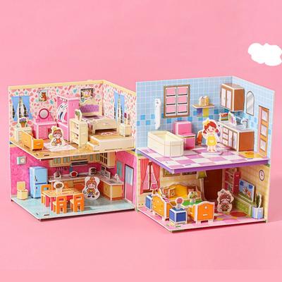 Спальня 3D Комната Картонная Кухня Комната Модель Поделки Игрушки Мультяшная 3D Модель Комнаты Пазлы Игрушки Дети