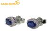 Earrings for Women 925 Sterling Silver 4*6MM Natural Sapphire Stud Earrings Wedding Party Fine Jewelry Gift
