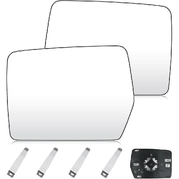 Driver Left Side Heated Mirror Glass Compatible With 2004-2014 Ford F-150, Side View Exterior Mirror With Rear Holder, Replacement For 4L3Z-17K707-DB