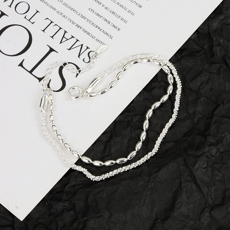 925 Sterling Silver Oval Bead Charm Bracelet &Bangle For Women Girls Party Bohemian Wedding Jewelry Sl381