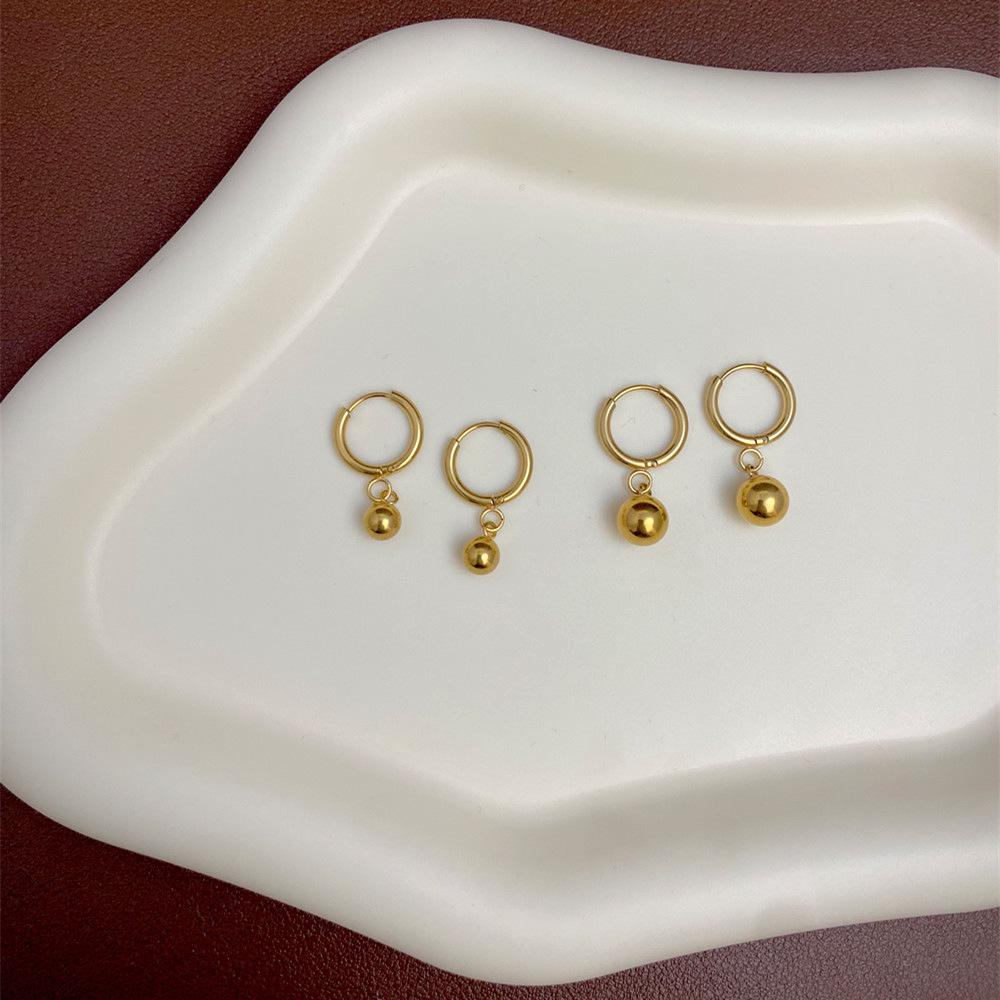 Titanium Steel Minimalist Round Bead Hoop Earrings - Fashionable, Colorfast Ear Cuffs for Women