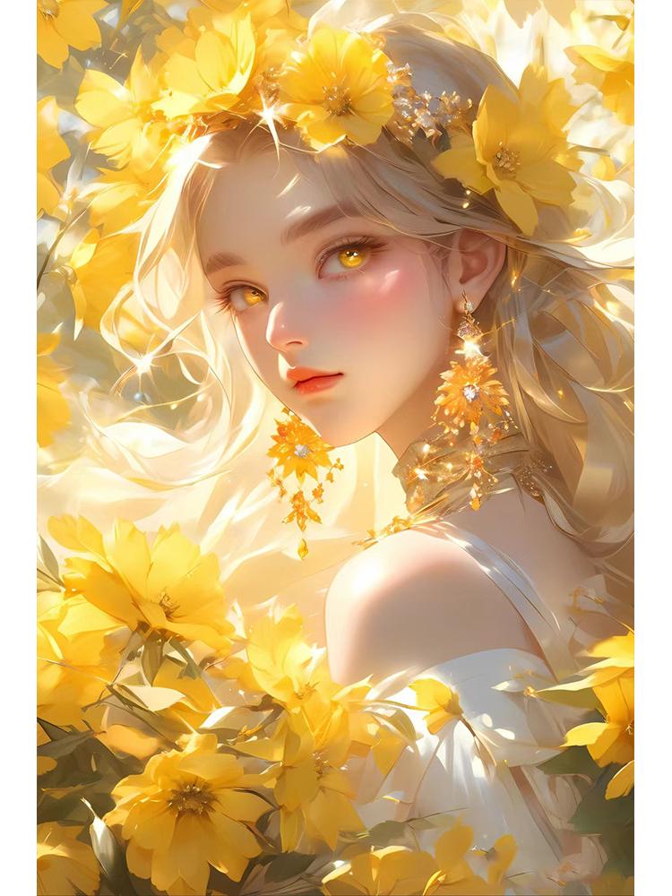 Diamond Painting Full Circle Square Flower Fairy 5DDiy Novel Mosaic Embroidery Cartoon Girl Cross Embroidery Set Home Decoration