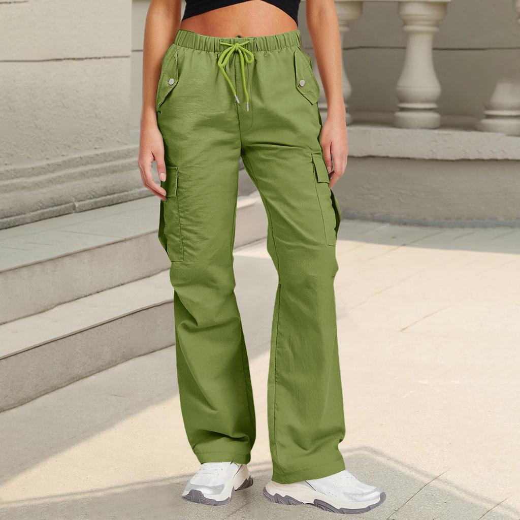 Женские спортивные брюки повседневные свободные однотонные с высокой посадкой и карманами