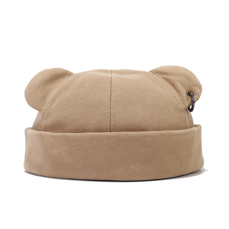 Street Fashion Bear Ear & Iron Ring Brimless Hat - Unisex Trendy Korean Hip Hop Style