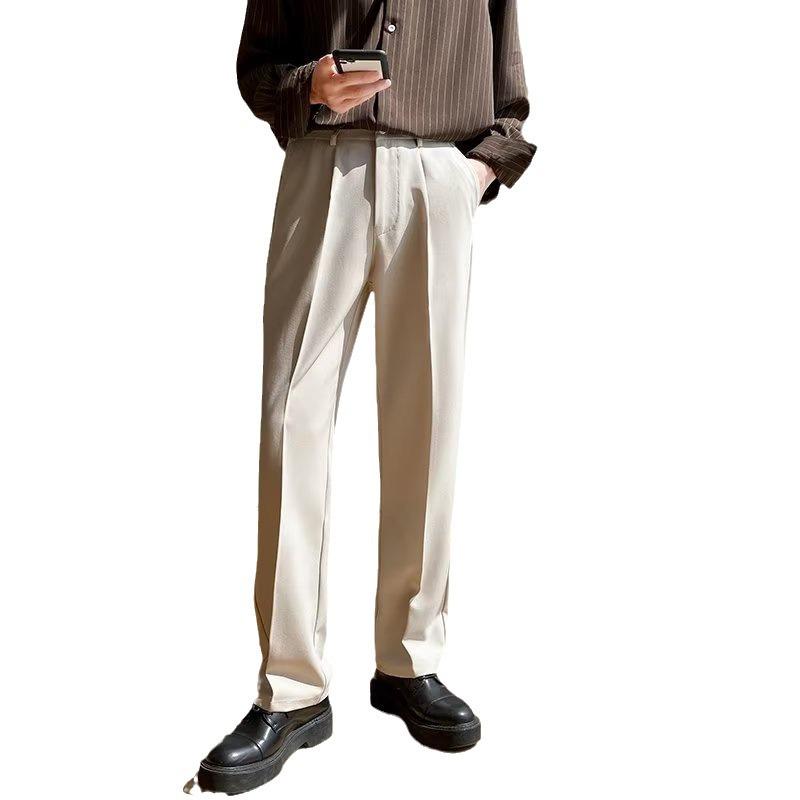 Весенне-осенние мужские свободные корейские белые драпированные брюки с широкими штанинами