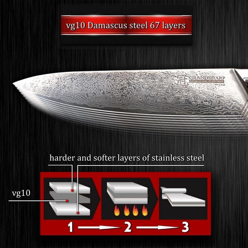 2 шт. кухонные ножи из дамасской стали, нож шеф-повара Сантоку, японский клинок из дамасской стали vg10