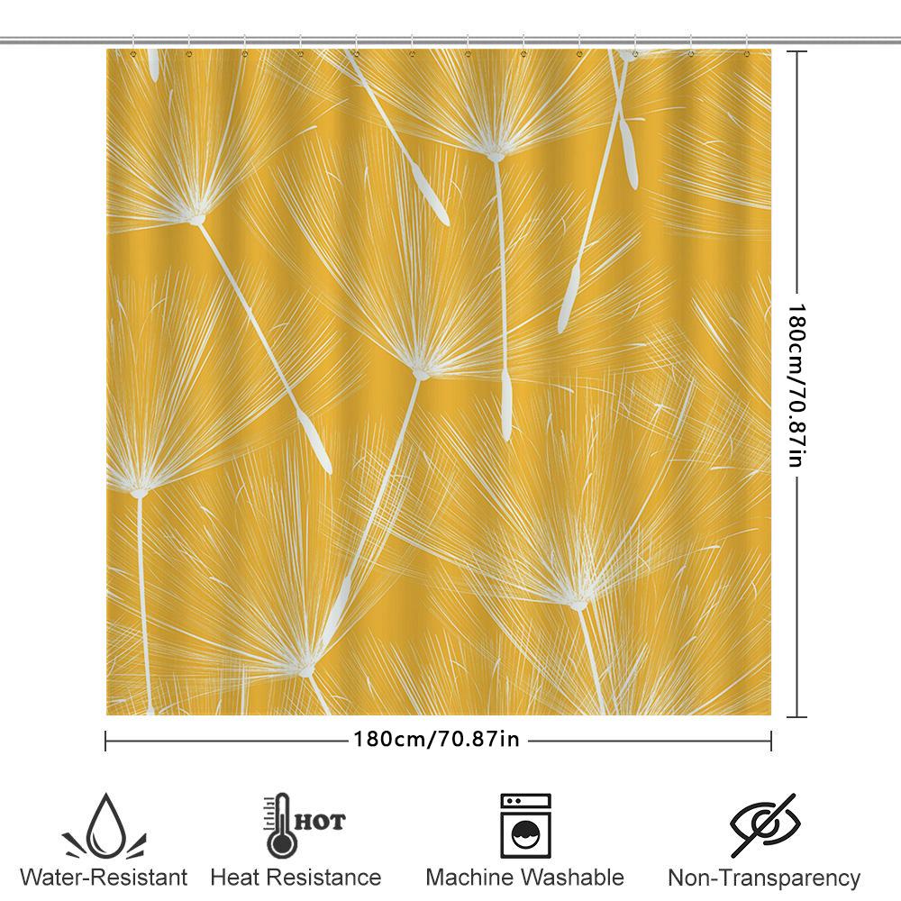 Yellow Shower Curtain with White Flower Pattern: Modern Decor for Bathroom