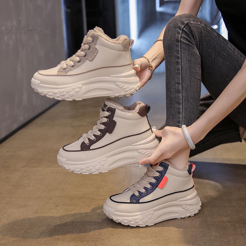 2025 Winter Velvet Warm Platform Cotton Shoes Women's Korean Version High-top Ins Tide Student Leisure Sports Women's Shoes K6717