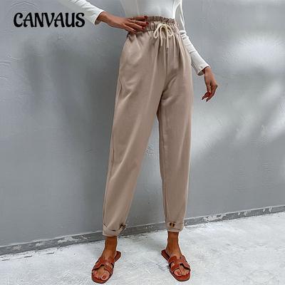 Осенние и зимние женские брюки, повседневные эластичные брюки, хлопковые и льняные пригородные брюки Harlan, маленькие брюки