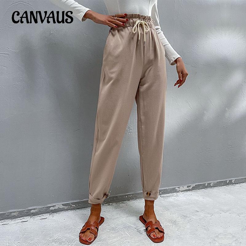Осенние и зимние женские брюки, повседневные эластичные брюки, хлопковые и льняные пригородные брюки Harlan, маленькие брюки