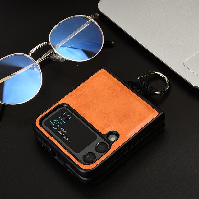 Anti -Glare Comfortable Leather Case For Samsung Galaxy Z Flip 4 5g Flip4 Flip3 Flip 3 Finger Ring Phone Accessories Cover
