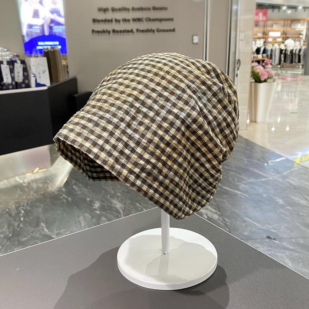 Европейский и корейский клетчатый головной платок: Стиль Пустоши, Свободная Мешковатая Шапка-Бини для Большого Обхвата Головы, Модная Горячая Девушка Бандана-Шляпа.