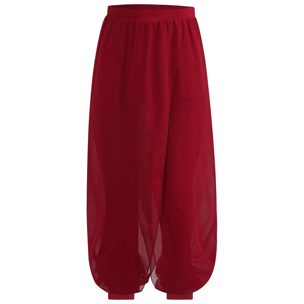 Брюки для классического танца для девочек, дизайн с разрезом и шифоновой накладкой, одежда для практики, сценические брюки