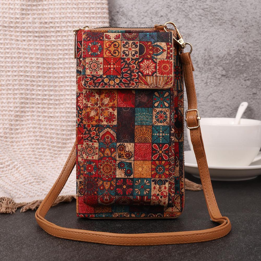 Retro Bohemian Style Wallet Flap Crossbody Bags Women Mini PU Leather Shoulder Purses and Handbags for Girls Ladies Phone Flower Designer Bag