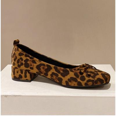 Новый Дизайн Модные Квадратные Каблуки Бант Удобные Универсальные Износостойкие Туфли с Леопардовым Принтом Низкий Каблук Лодочки Zapatos