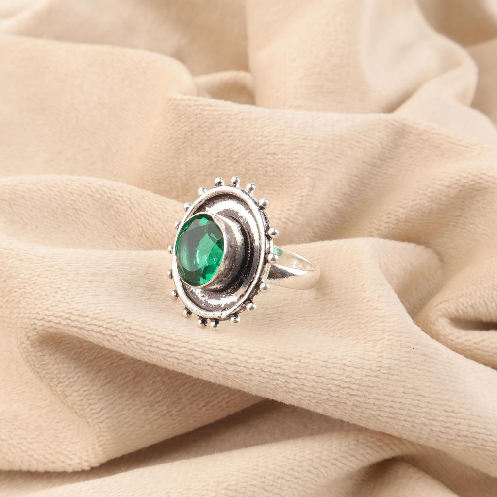 Green Emerald Gemstone Ring, Handmade Jewelry, 925 Solid Sterling Silver Ring, Attractive Jewelry Ring For Wedding Gift