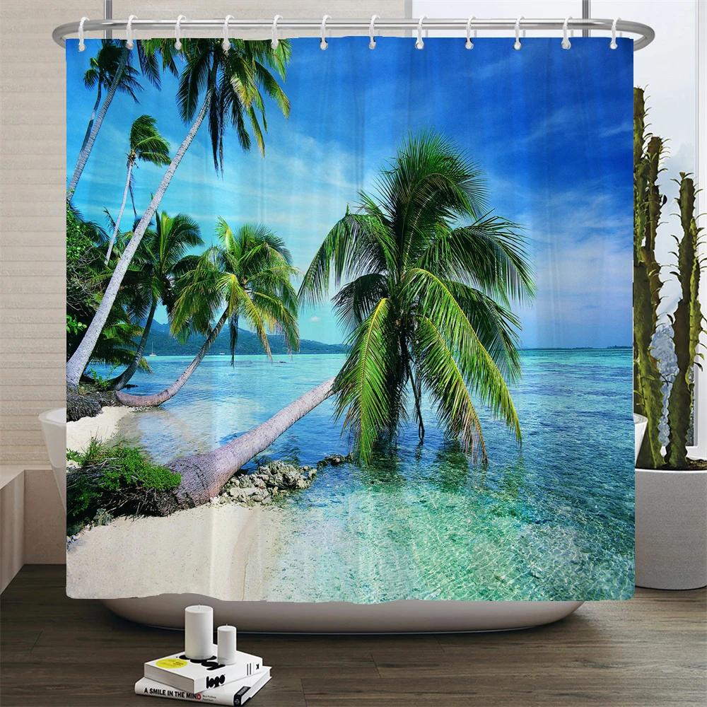 3d Beach Scenery Shower Curtains Sea Ocean Mediterranean Bathroom Curtain Waterproof Cloth Decoration 180*240cm Bath Curtain