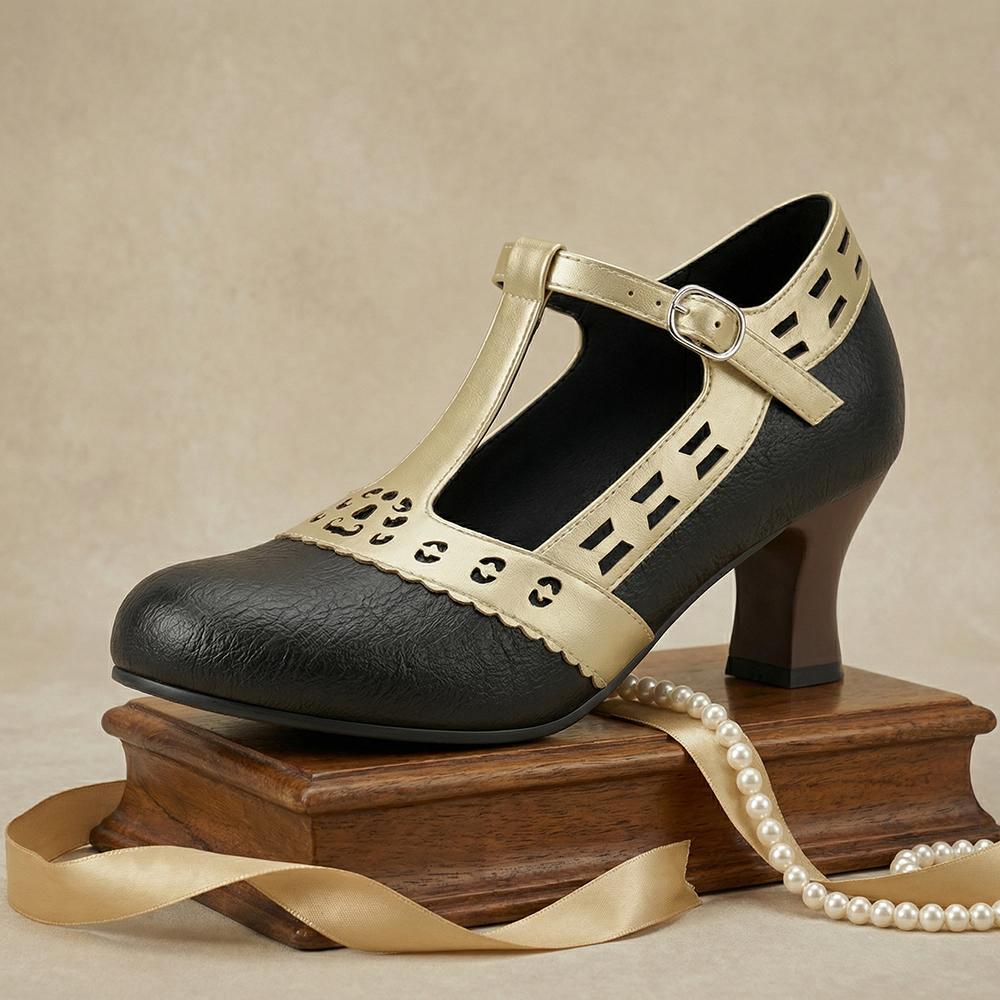 Женские Туфли-лодочки на ремешке-Т Киттен Хиллс Вырезанные из ПУ Обувь Маленькие Большие Размеры 32 50