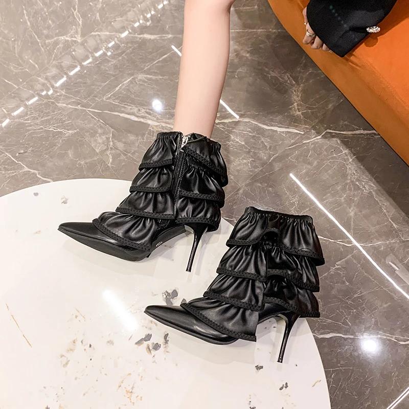 Роскошные дизайнерские женские ботильоны, модные туфли с острым носком, осень-зима, на тонком высоком каблуке, женские короткие ботильоны Morder