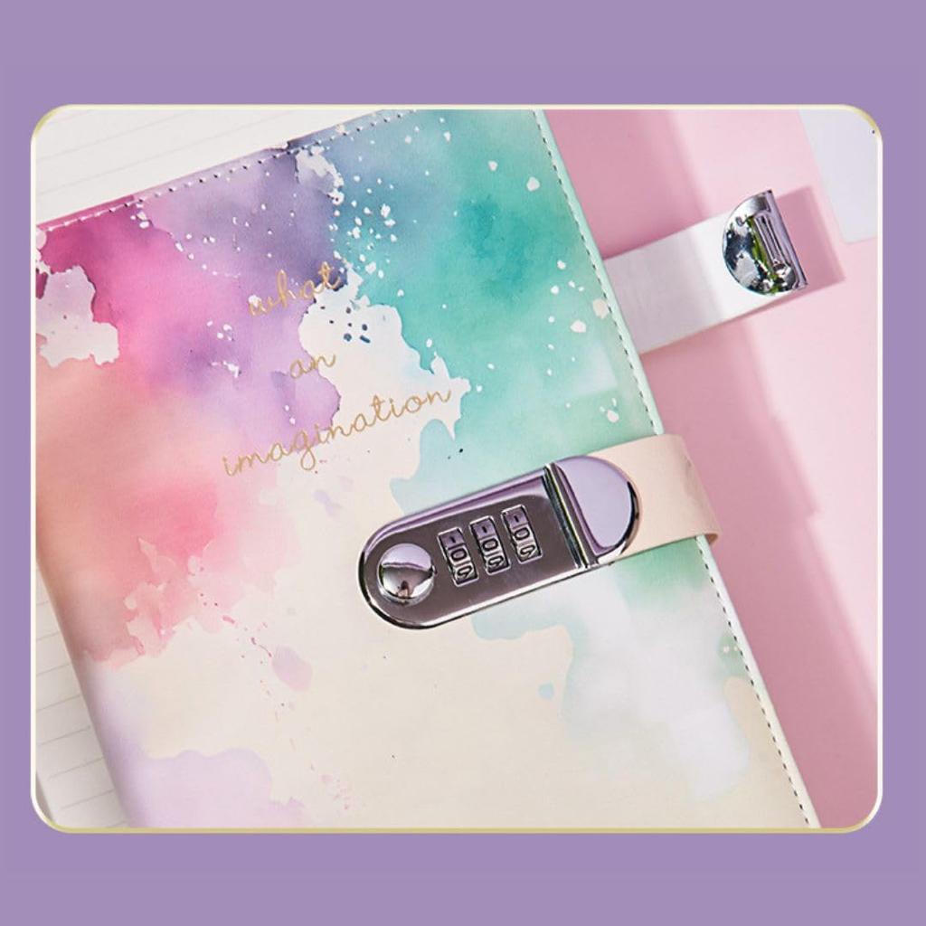 Кобальтовая планета Блокнот с замком для девочек, формат А5, с кодовым замком и шариковой ручкой, секретный блокнот в подарок (Мрамор А)
