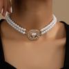 French Elegant Retro Multi-layer Pearl Necklace Female Korean Temperament Niche Design Sense Diamond-set Love Collarbone Chain
