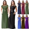 Summer Short Sleeve Maxi Dress Women Solid Boho Beach Dress Ladies Evening Party Long Dress Sundress